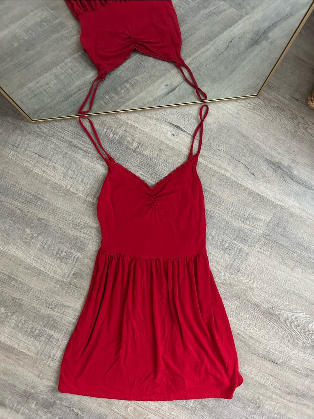 Vintage Hollister Red Mini Dress Strappy Ruched Bust Fit Flare Y2K Size Small S